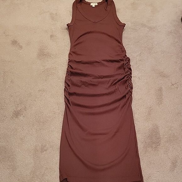 Nine Britton Chocolate Sleeveless Maxi Dress W Ruching On Sides Sz Med - Picture 4 of 10